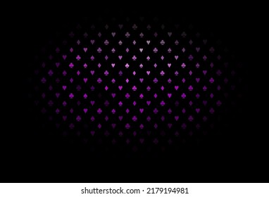 Dark purple vector cover with symbols of gamble. Colorful gradient with signs of hearts, spades, clubs, diamonds. Pattern for ads of parties, events in Vegas.