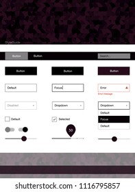 Dark Purple vector design ui kit with dots. Modern Style guide with colorful gradient circles in its header. Simple colorful design for websites.