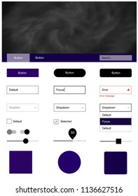 Dark Purple vector design ui kit with universe stars. Colorful ui/ux kit with header consisted of clouds & stars. This template you can use for landing pages.