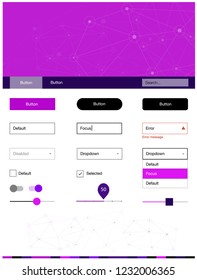 Dark Purple vector design ui kit with mosaic, circles. Style guide with triangles, circles on abstract background. This template you can use for landing pages.