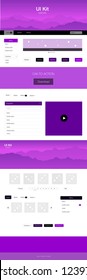 Dark Purple vector design ui kit with landscape. Web ui kit with abstract gradient hills in its header. Sample for your landing page of tourism.