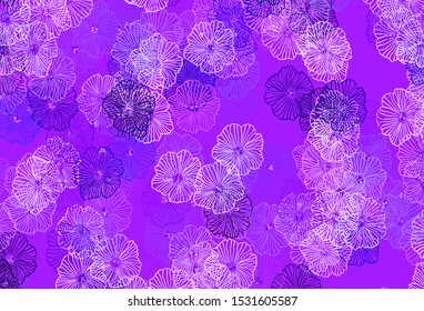 Dark Purple vector doodle background with leaves. Flowers with gradient on white background. Brand new design for your business.