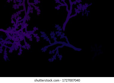 Fondo de doodle vector púrpura oscuro con sakura. Una elegante ilustración brillante con hojas y ramas. Plantilla para fondos de teléfonos móviles.