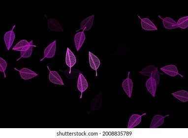 Tapa de doodle vector púrpura oscuro. Ilustración abstracta brillante con hojas. Diseño pintado a mano para envolver, papel pintado.