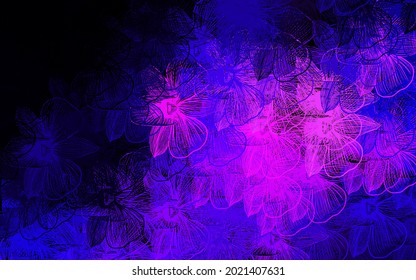 Dark Purple vector doodle template with flowers. Creative illustration in blurred style with flowers. Brand new style for your business design.