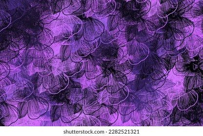 Dark Purple vector elegant pattern with flowers. Colorful illustration with flowers in doodle style. Hand painted design for web, wrapping.