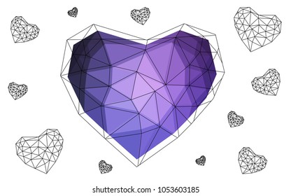 Dark Purple vector heart isolated on white background. Geometric rumpled triangular low poly origami style gradient graphic illustration. Polygonal design for your business.