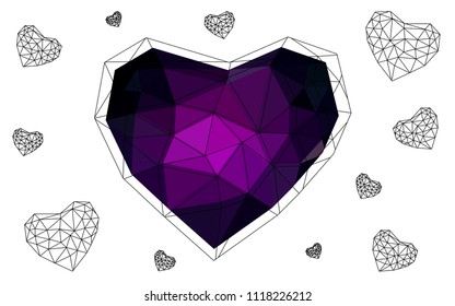 Dark Purple vector heart isolated on white background. Geometric rumpled triangular low poly origami style gradient graphic illustration. Polygonal design for your business.