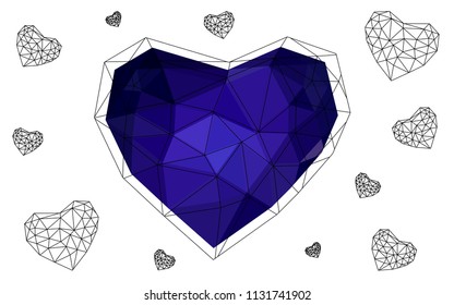 Dark Purple vector heart isolated on white background. Geometric rumpled triangular low poly origami style gradient graphic illustration. Polygonal design for your business.