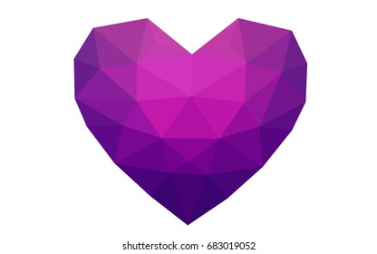 Dark Purple vector heart isolated on white background. Geometric rumpled triangular low poly origami style gradient graphic illustration. Polygonal design for your business.