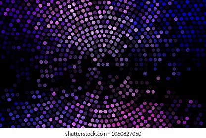 Dark Purple vector illustration which consist of circles. Dotted gradient design for your business. Creative geometric background in halftone style with colored spots.