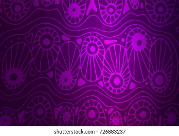 Dark Purple vector indian curved background. Decorative shining illustration with doodles on abstract template. The pattern can be used for coloring books and pages for kids.