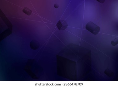 Dark Purple vector layout with 3D cubes, cylinders, spheres, rectangles. Abstract illustration with volumetric figures. Simple design for your web site.