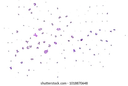 Dark Purple vector layout with banking symbols. Blurred design in with symbols of EUR, USD, JPY. The pattern can be used for ad, booklets, leaflets of banks.
