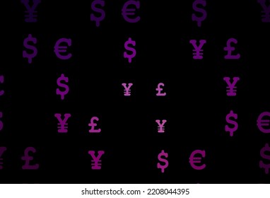 Diseño de vector púrpura oscuro con símbolos bancarios. Ilustración abstracta moderna con símbolos de dinero. Mejor diseño para tu anuncio, afiche, banner de dinero.