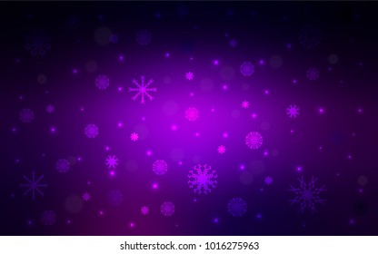 Dark Purple vector layout with bright snowflakes. Modern geometrical abstract illustration with crystals of ice. The template can be used as a new year background.