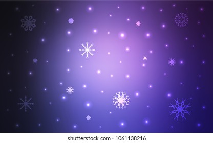 Dark Purple vector layout with bright snowflakes. Glitter abstract illustration with crystals of ice. The pattern can be used for new year ad, booklets.
