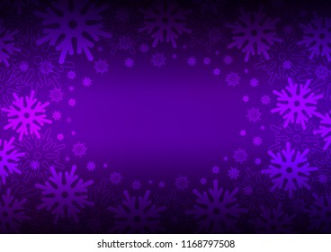 Dark Purple vector layout with bright snowflakes. Glitter abstract illustration with crystals of ice. The pattern can be used for new year ad, booklets.