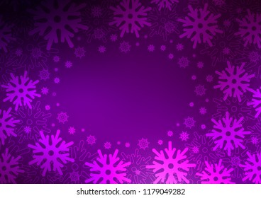 Dark Purple vector layout with bright snowflakes. Snow on blurred abstract background with gradient. New year design for your business advert.