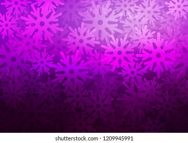 Dark Purple vector layout with bright snowflakes. Decorative shining illustration with snow on abstract template. The template can be used as a new year background.