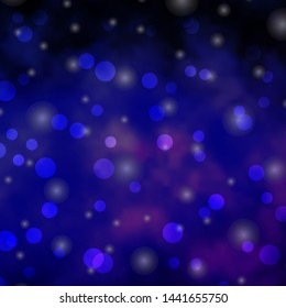 Dark Purple vector layout with circles, stars. Illustration with set of colorful abstract spheres, stars. New template for a brand book.