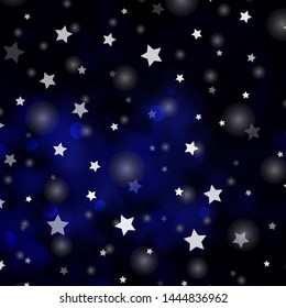 Dark Purple vector layout with circles, stars. Colorful disks, stars on simple gradient background. Pattern for trendy fabric, wallpapers.
