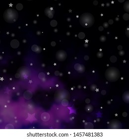 Dark Purple vector layout with circles, stars. Colorful disks, stars on simple gradient background. Design for wallpaper, fabric makers.