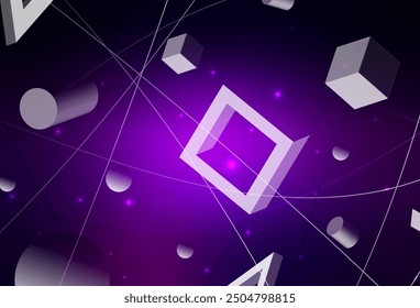 Dark Purple vector layout with circles, lines, rectangles. Glitter abstract illustration with spheres, squares, lines. Simple design for your web site.