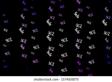Dark Purple vector layout with discount of 30, 50, 90%. Shining colorful illustration with isolated selling prices. Template for season sales, shopping ads.
