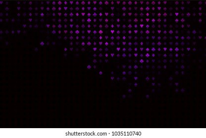 Dark Purple vector layout with elements of cards. Shining illustration with hearts, spades, clubs, diamonds. Template for business cards of casinos.