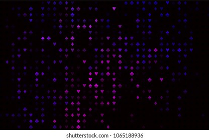 Dark Purple vector layout with elements of cards. Colored illustration with hearts, spades, clubs, diamonds. Template for business cards of casinos.