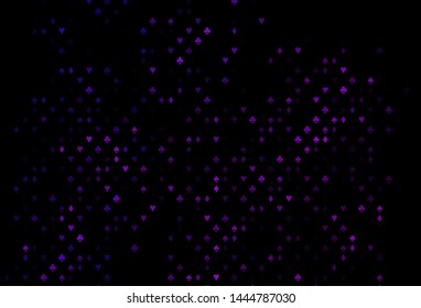 Dark Purple vector layout with elements of cards. Glitter abstract sketch with isolated symbols of playing cards. Pattern for ads of parties, events in Vegas.