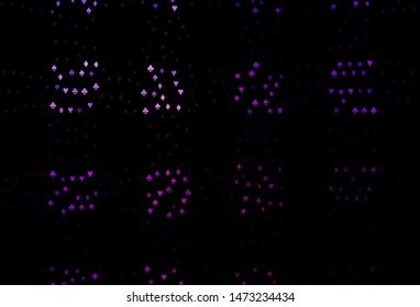 Dark Purple vector layout with elements of cards. Colorful gradient with signs of hearts, spades, clubs, diamonds. Pattern for booklets, leaflets of gambling houses.