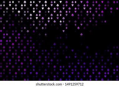 Dark Purple vector layout with elements of cards. Colorful gradient with signs of hearts, spades, clubs, diamonds. Smart design for your business advert of casinos.