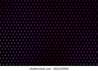 Dark purple vector layout with elements of cards. Colorful gradient with signs of hearts, spades, clubs, diamonds. Pattern for leaflets of poker games, events.