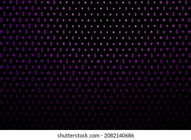 Dark purple vector layout with elements of cards. Colorful gradient with signs of hearts, spades, clubs, diamonds. Smart design for your business advert of casinos.