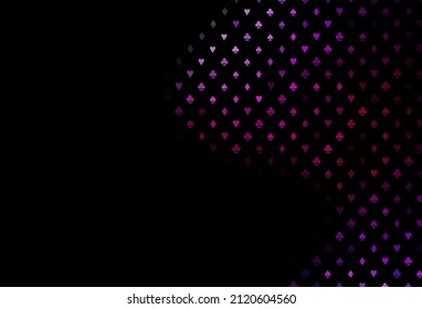 Dark purple vector layout with elements of cards. Colorful gradient with signs of hearts, spades, clubs, diamonds. Smart design for your business advert of casinos.
