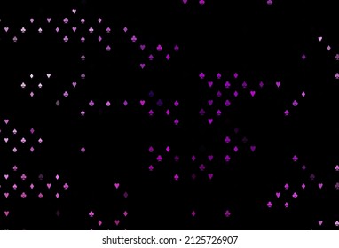 Dark purple vector layout with elements of cards. Colorful gradient with signs of hearts, spades, clubs, diamonds. Pattern for leaflets of poker games, events.
