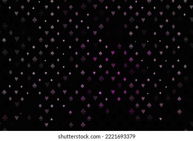 Dark purple vector layout with elements of cards. Colorful gradient with signs of hearts, spades, clubs, diamonds. Design for ad, poster, banner of gambling websites.