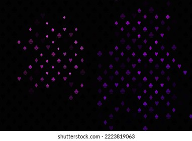 Dark purple vector layout with elements of cards. Colored illustration with hearts, spades, clubs, diamonds. Template for business cards of casinos.