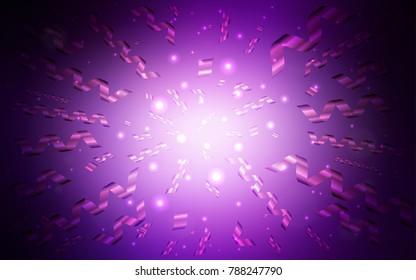 Dark Purple vector layout with festival confetti. Decorative shining illustration with ribbons on abstract template. The template can be used as a background for postcards.