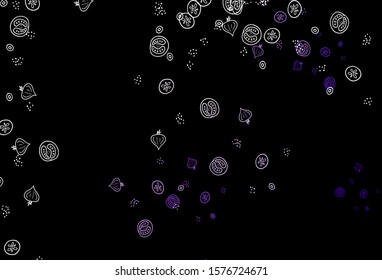 Dark Purple vector layout with restaurant food. Colorful decorative design of snacks in doodle style. Doodle design for your business advert of cafes.