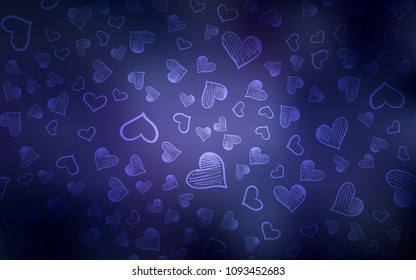 Dark Purple vector layout with sweet hearts. Decorative shining illustration with hearts on abstract template. Template for Valentine's greeting postcards.