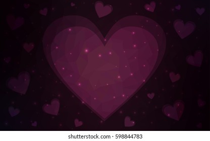 Dark Purple vector love background with heart. Paper note. Valentine's greeting polygonal card. Triangular illustration for your business. Stock template for your design.