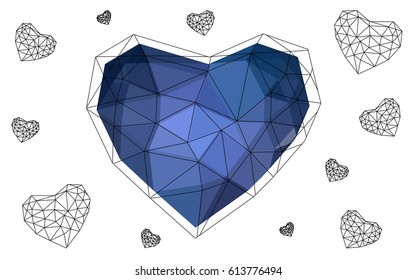 Dark Purple vector love background with heart. Paper note. Valentine's greeting polygonal card. Triangular illustration for your business. Stock template for your design.
