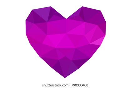 Dark Purple vector love background with heart. Paper note. Valentine's greeting polygonal card. Triangular illustration for your business. Stock template for your design.