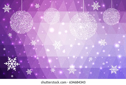 DARK purple vector low poly crystal background with snowflakes. Polygon christmas design pattern . Low poly illustration of New Year celebration.