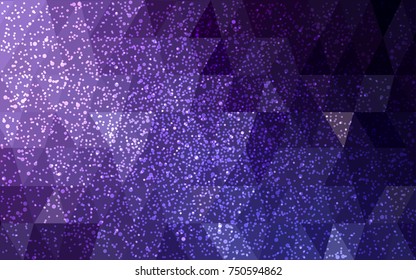 Dark Purple vector low poly crystal background with snowflakes. Polygon christmas design pattern . Low poly illustration of New Year celebration.