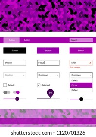 Dark Purple vector Material Design Kit with dots. Beautiful ui ux kit with colorful dots in its header. This template you can use for websites.
