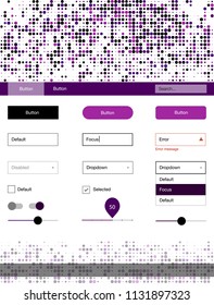 Dark Purple vector Material Design Kit with dots. Web ui kit with abstract gradient circles in its header. Modern template for your landing page.